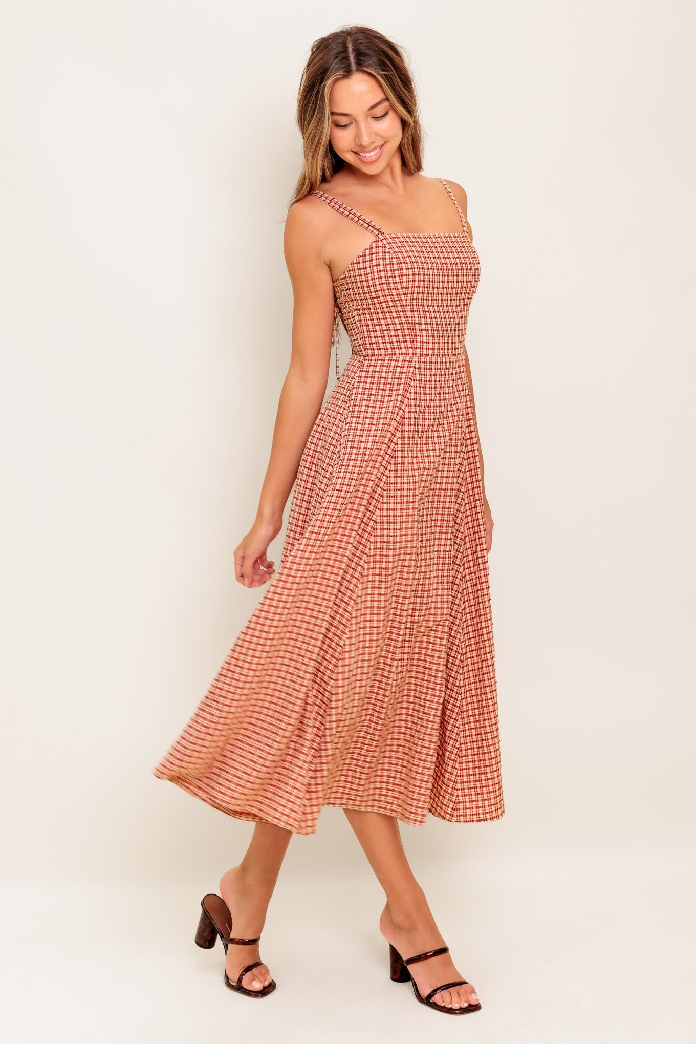 GINGHAM SUMMER WOVEN MIDI DRESS