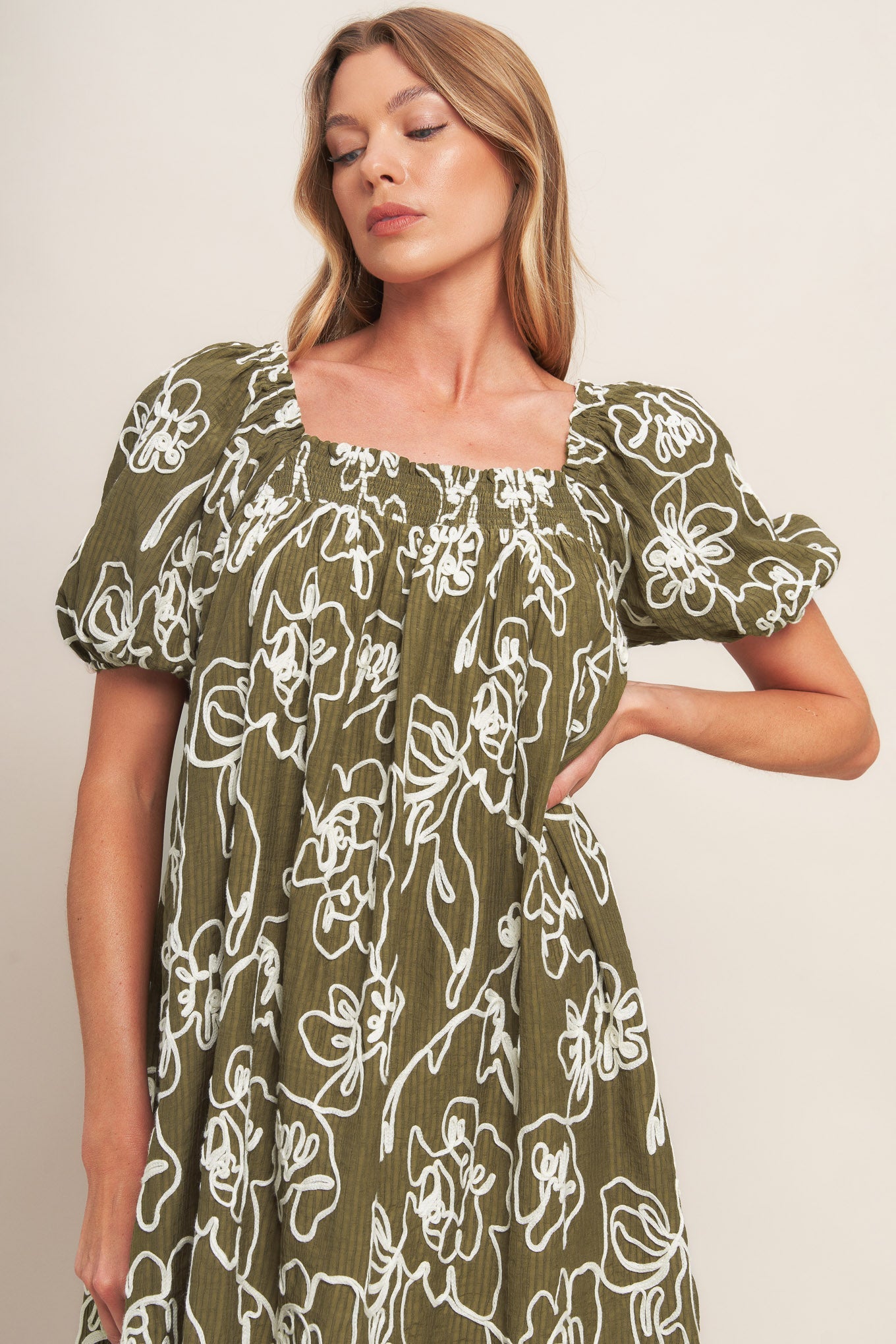 BOTANICAL OUTLINE WOVEN MINI DRESS