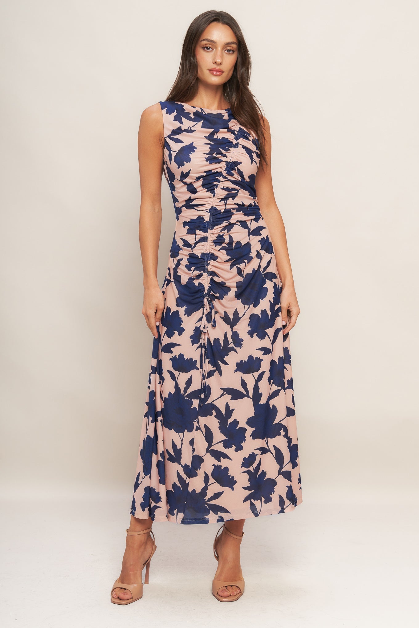 TWILIGHT FLORAL POWER MESH MIDI DRESS