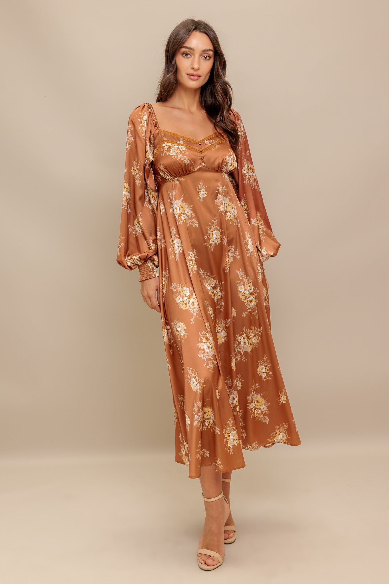 CARAMEL SUNSET WOVEN MIDI DRESS