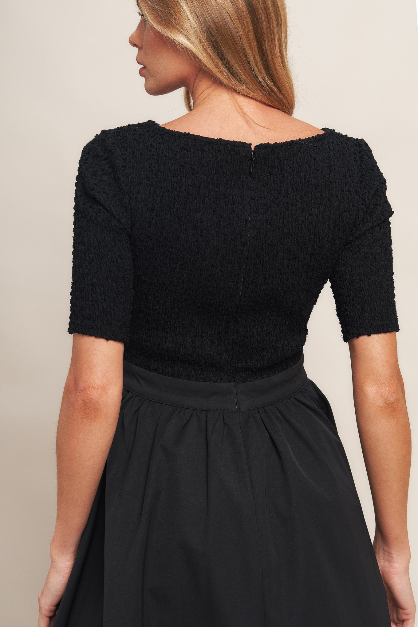 EVENING GRACE BLACK WOVEN MIDI DRESS
