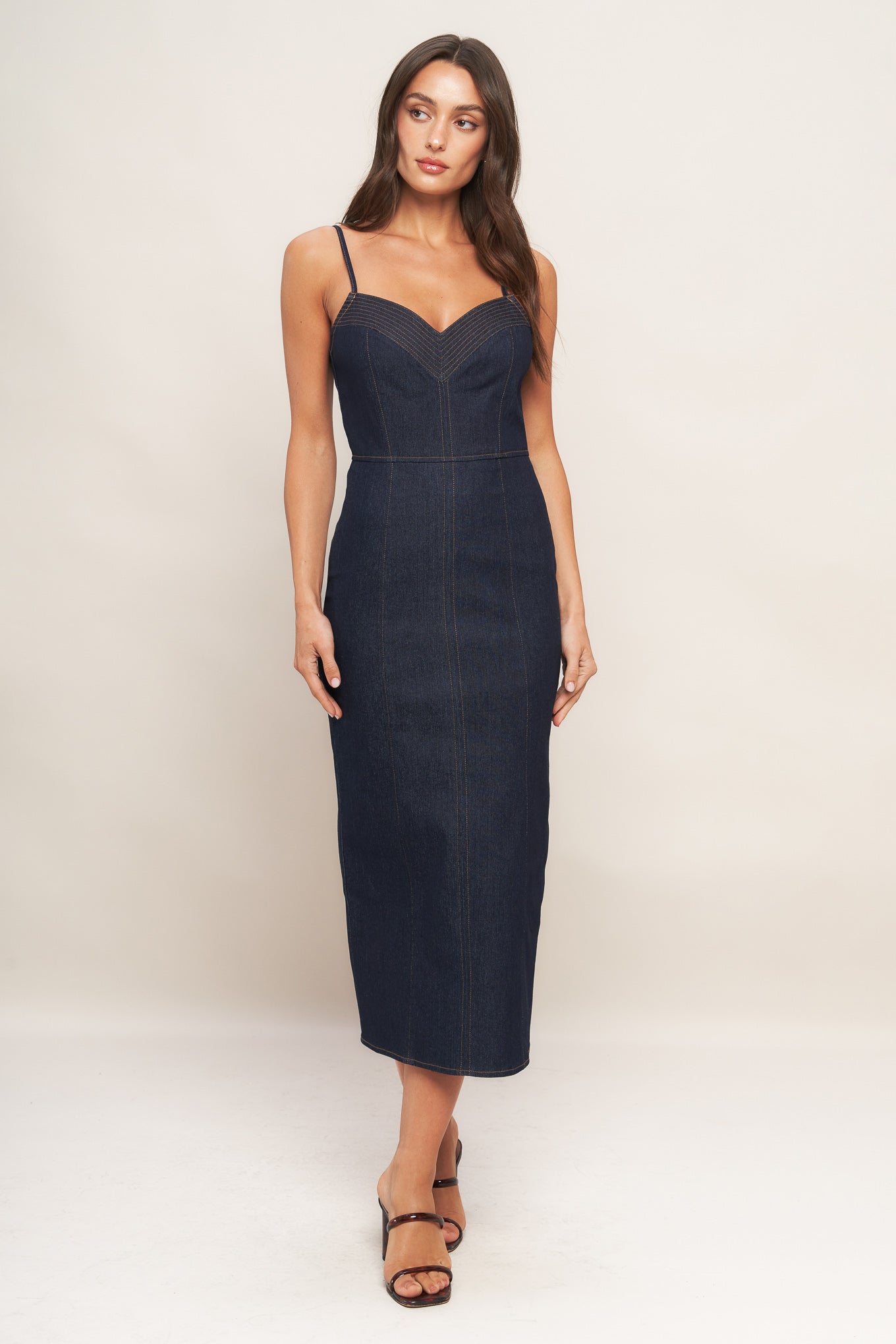 MIDNIGHT INDIGO DENIM MIDI DRESS