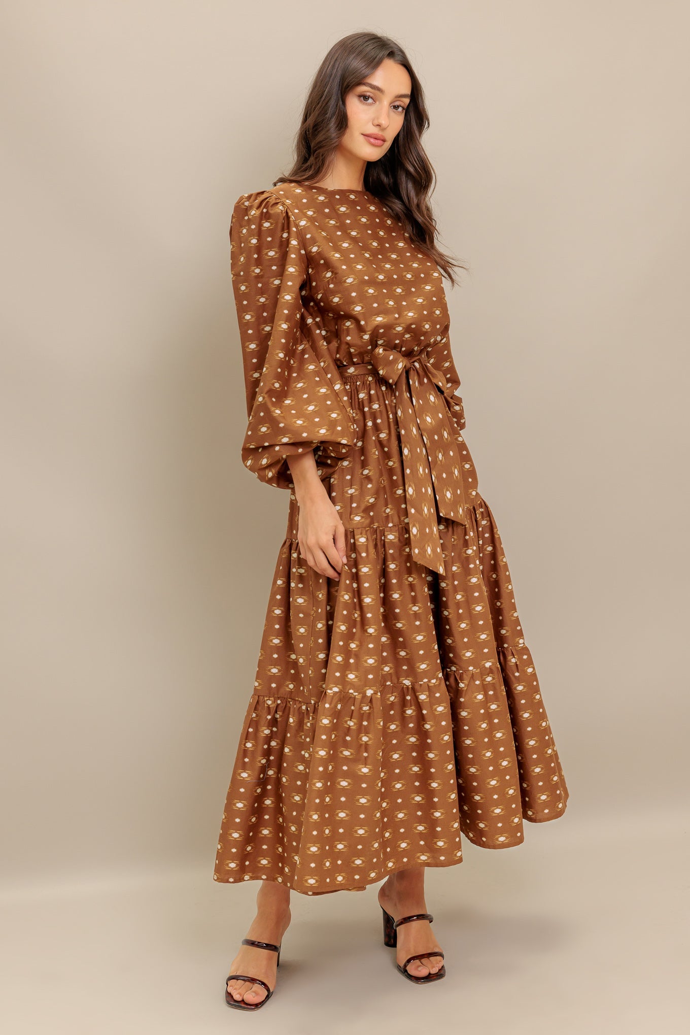 CINNAMON WALTZ WOVEN MIDI DRESS