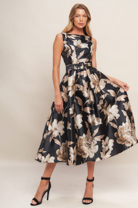 MOONLIGHT BLOSSOM WOVEN MIDI DRESS
