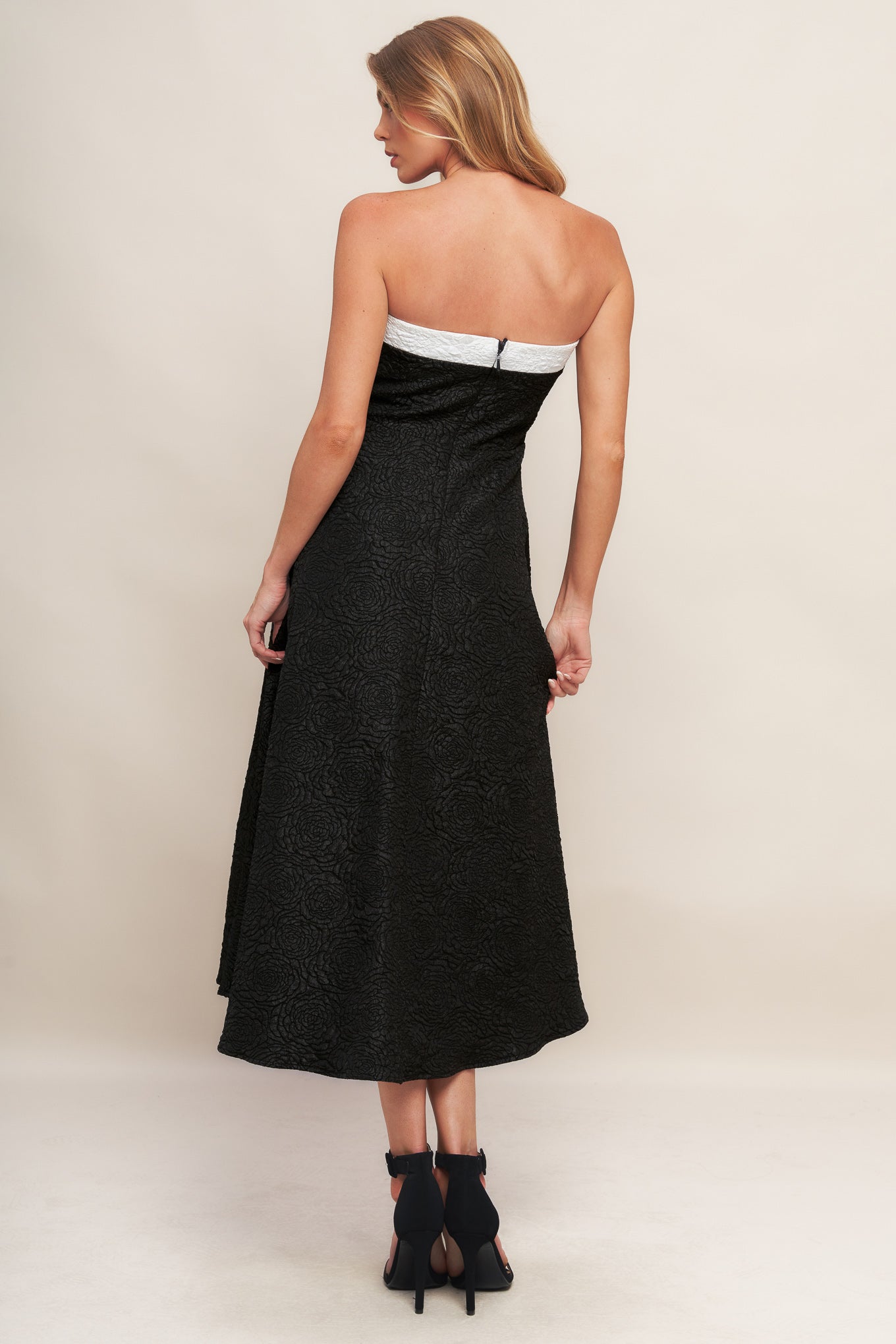 MIDNIGHT GRACE WOVEN MIDI DRESS