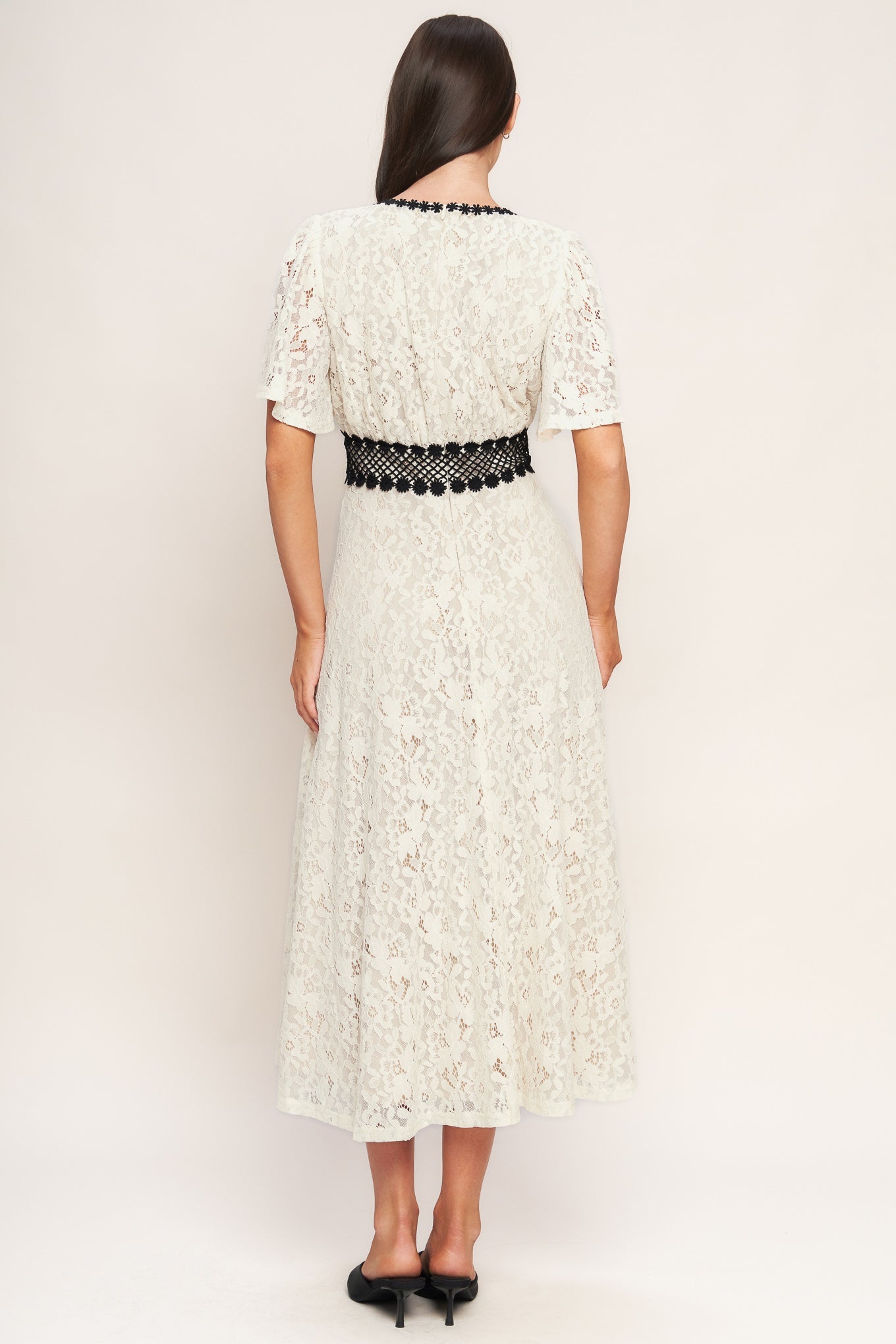 PETITE LUNE WOVEN LACE MIDI DRESS