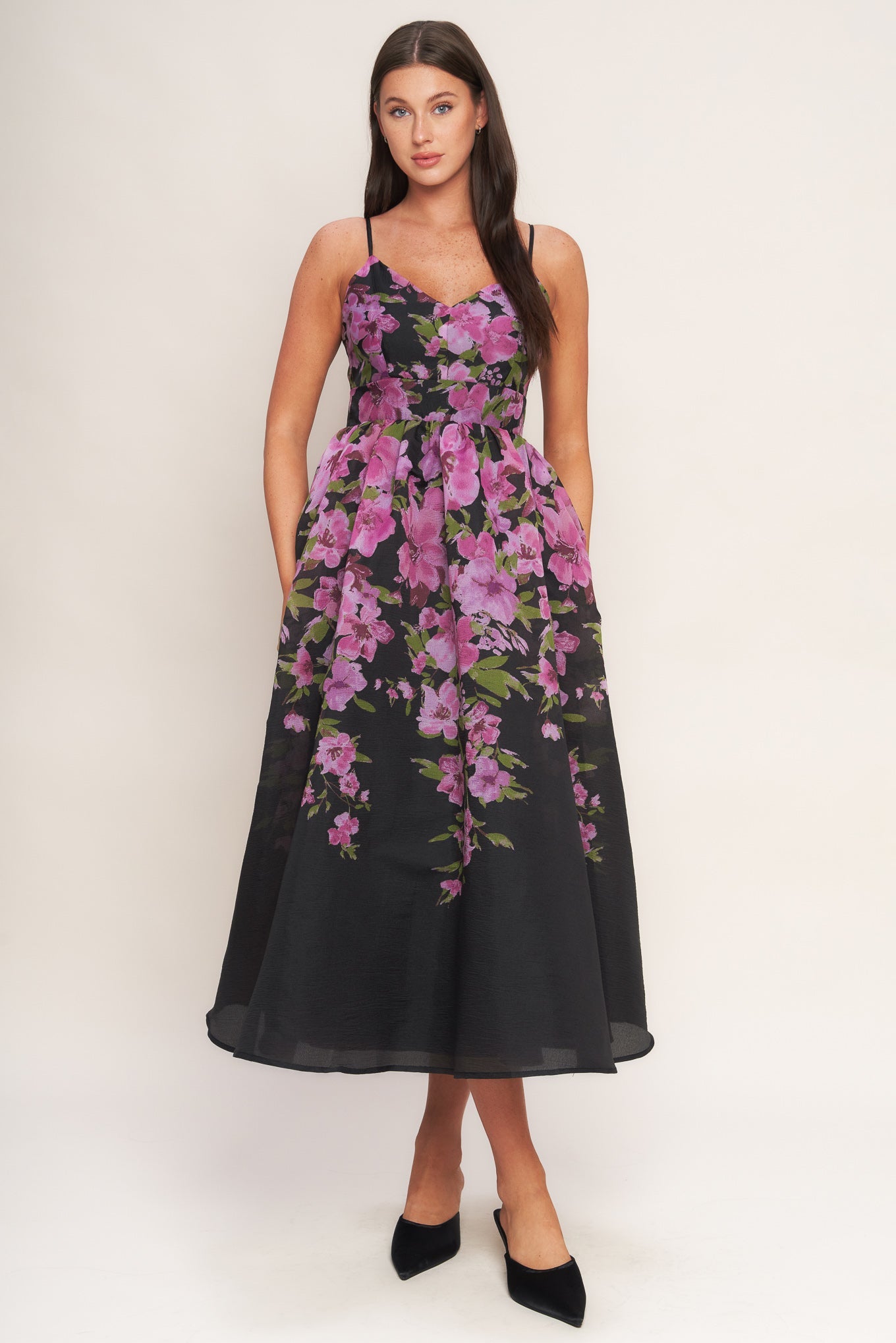 NIGHTFALL BLOSSOM WOVEN MIDI DRESS