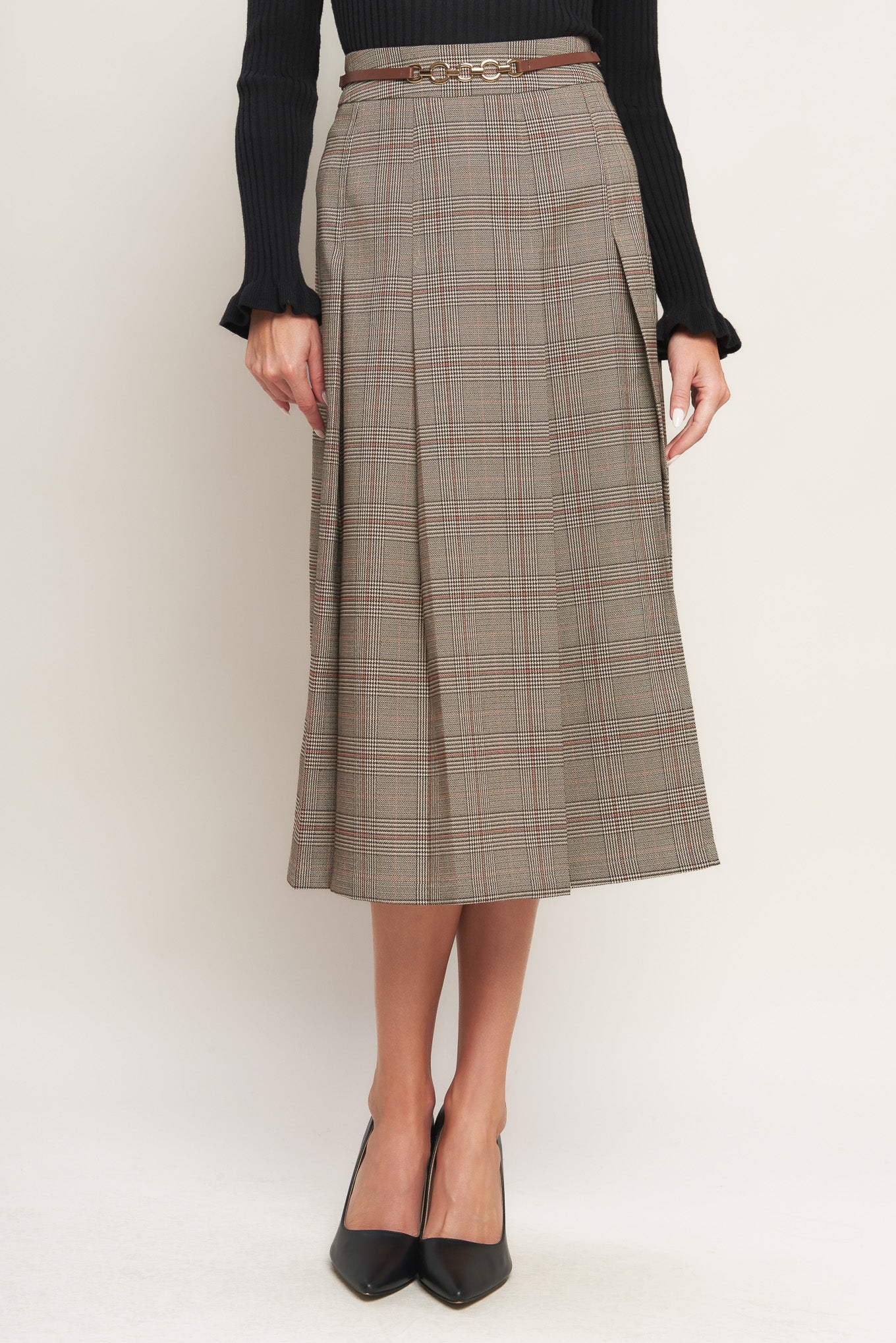 BRITISH TRACE WOVEN MIDI SKIRT