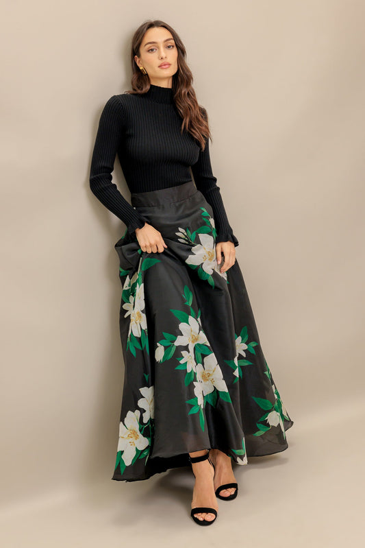 ELEGANT WILDFLOWER WOVEN MAXI SKIRT