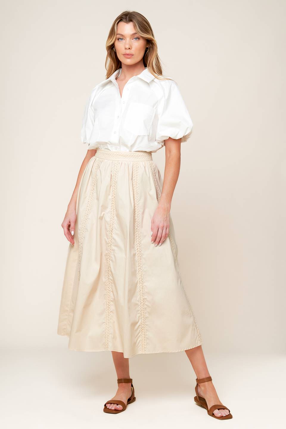 LAYTON CREAM WOVEN MIDI SKIRT