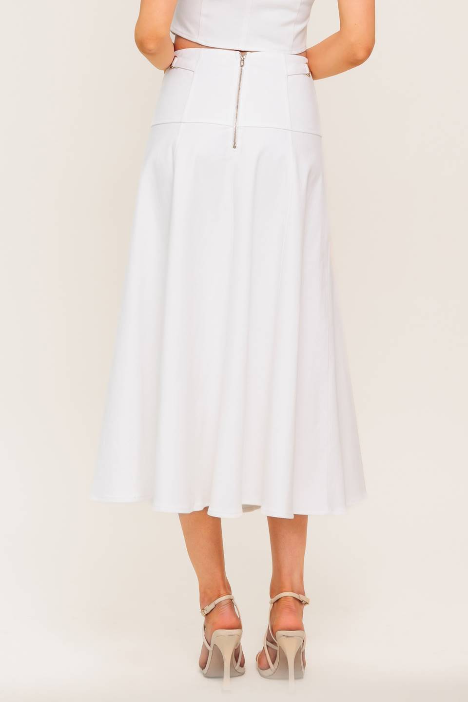 SECRET CHARM WHITE DENIM WOVEN MIDI SKIRT