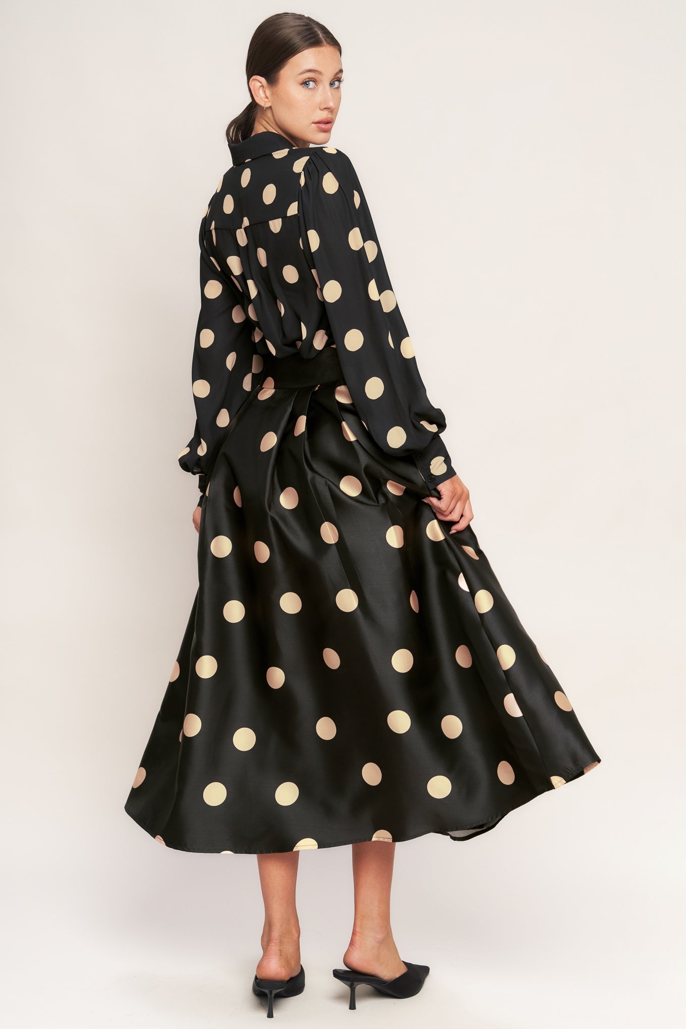 MOONLIGHT DOTS WOVEN FULL MIDI SKIRT