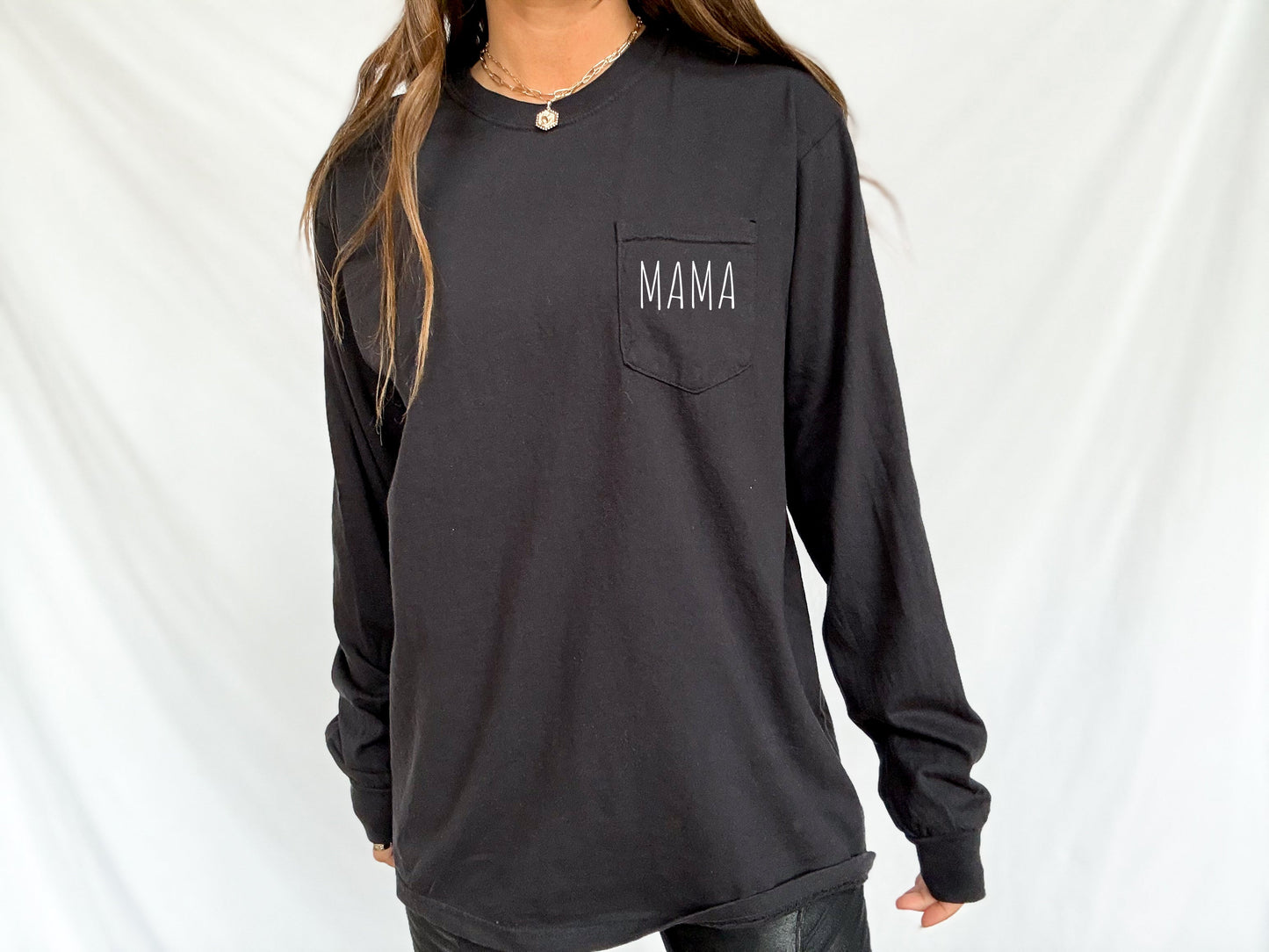 Comfort Colors Mama mom Pocket Long Sleeve Shirt (Cute)