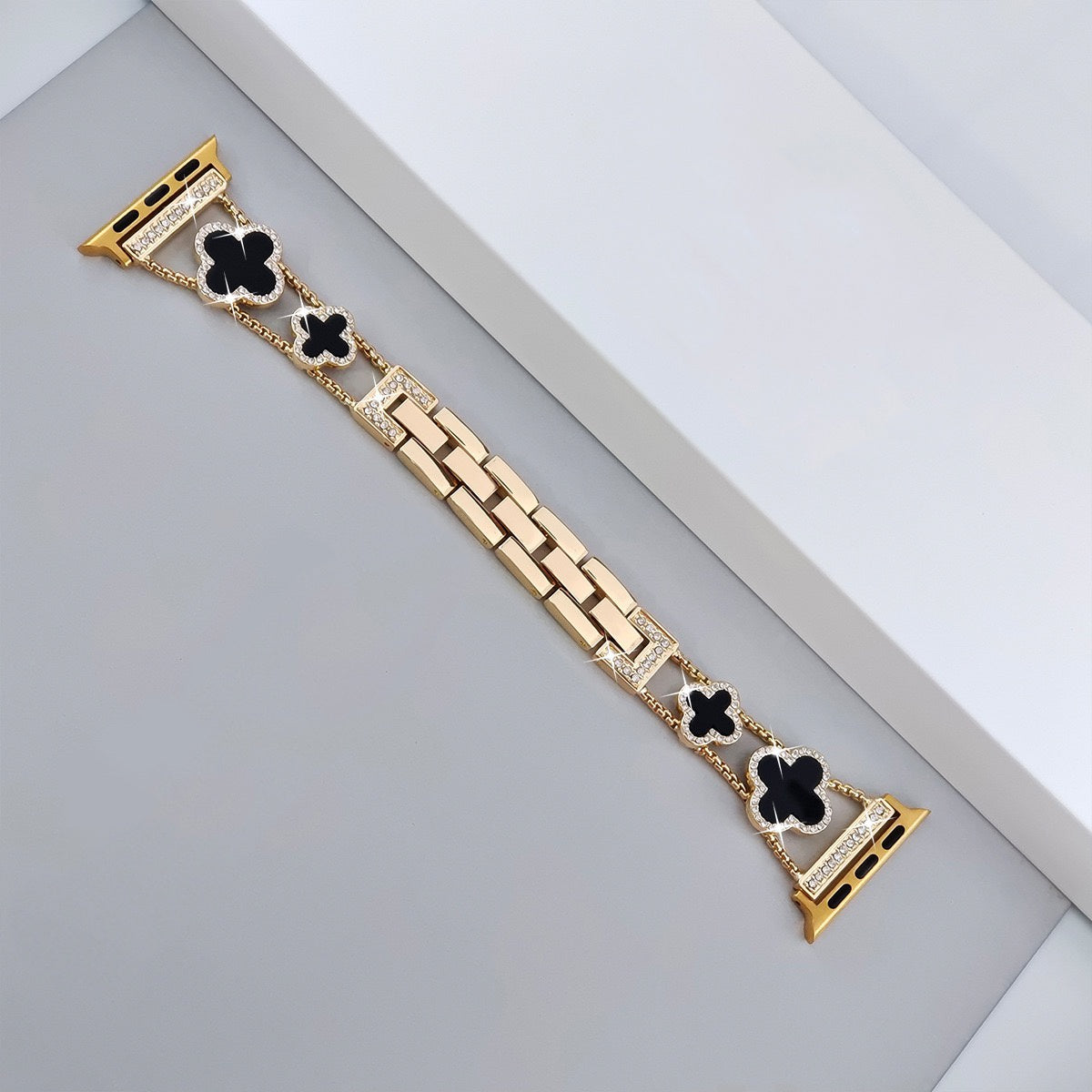 Bling Diamond Clover Bands for Women - Lucky, Cute & Sparkle Dressy Metal Bracelet Strap for Apple Watch