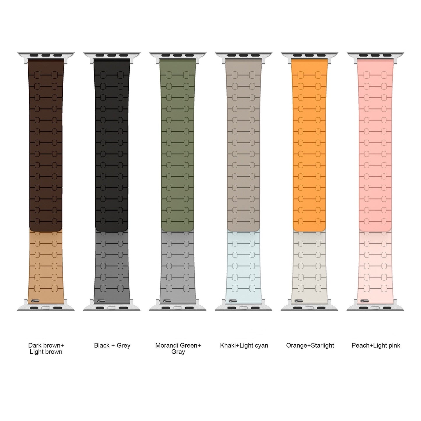 Color - blocking magnetic silicone apple watch strap
