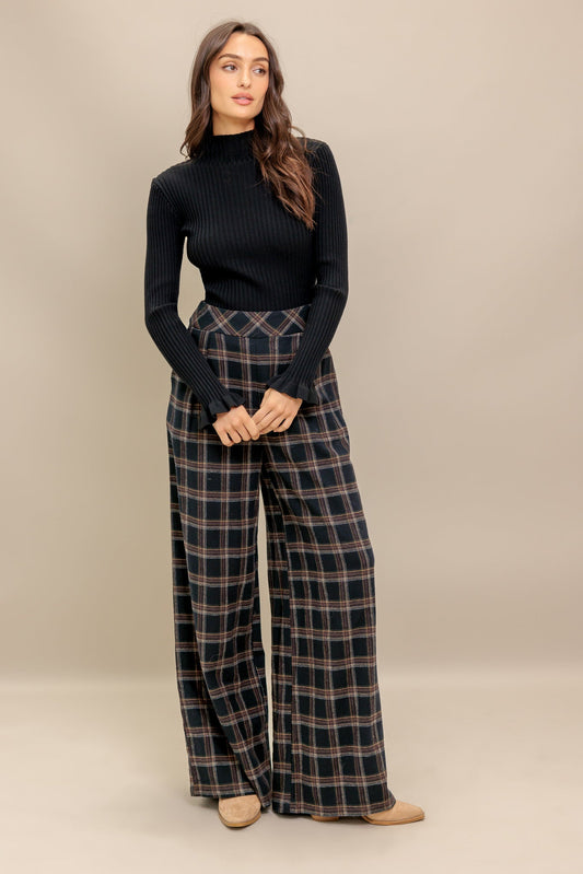 LATTE SUNDAY WOVEN PLAID PANTS