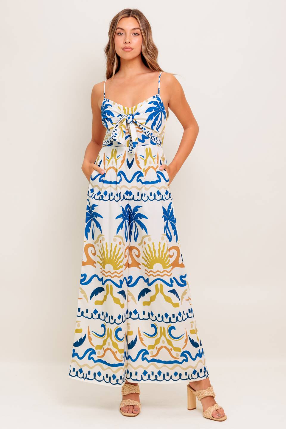 VACAY GLOW IVORY BLUE WOVEN JUMPSUIT