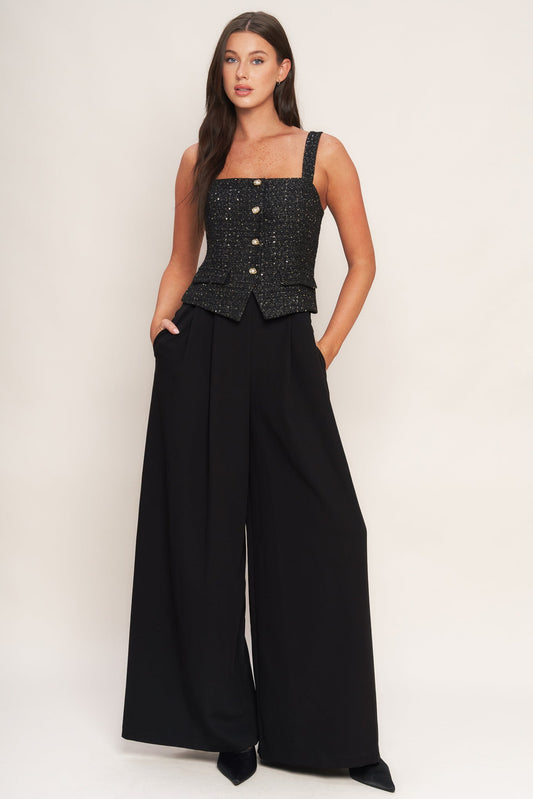 MIDNIGHT PARISIENNE WOVEN JUMPSUIT