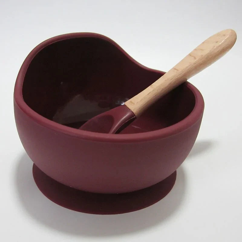 Baby Silicone Feeding Set with Wooden Spoon - # BAGE21110004