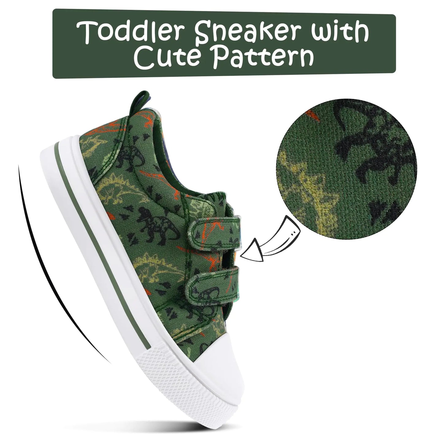 K KomForme Toddler Boys & Girls Shoes Kids Canvas Sneakers with Cartoon Dual Hook and Loops 6 Toddler Tyrannosaurus Dinosaur - # BOAA71510005