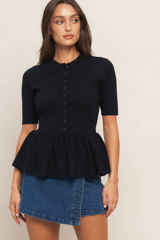 SWEET SERENADE BLACK WOVEN TOP