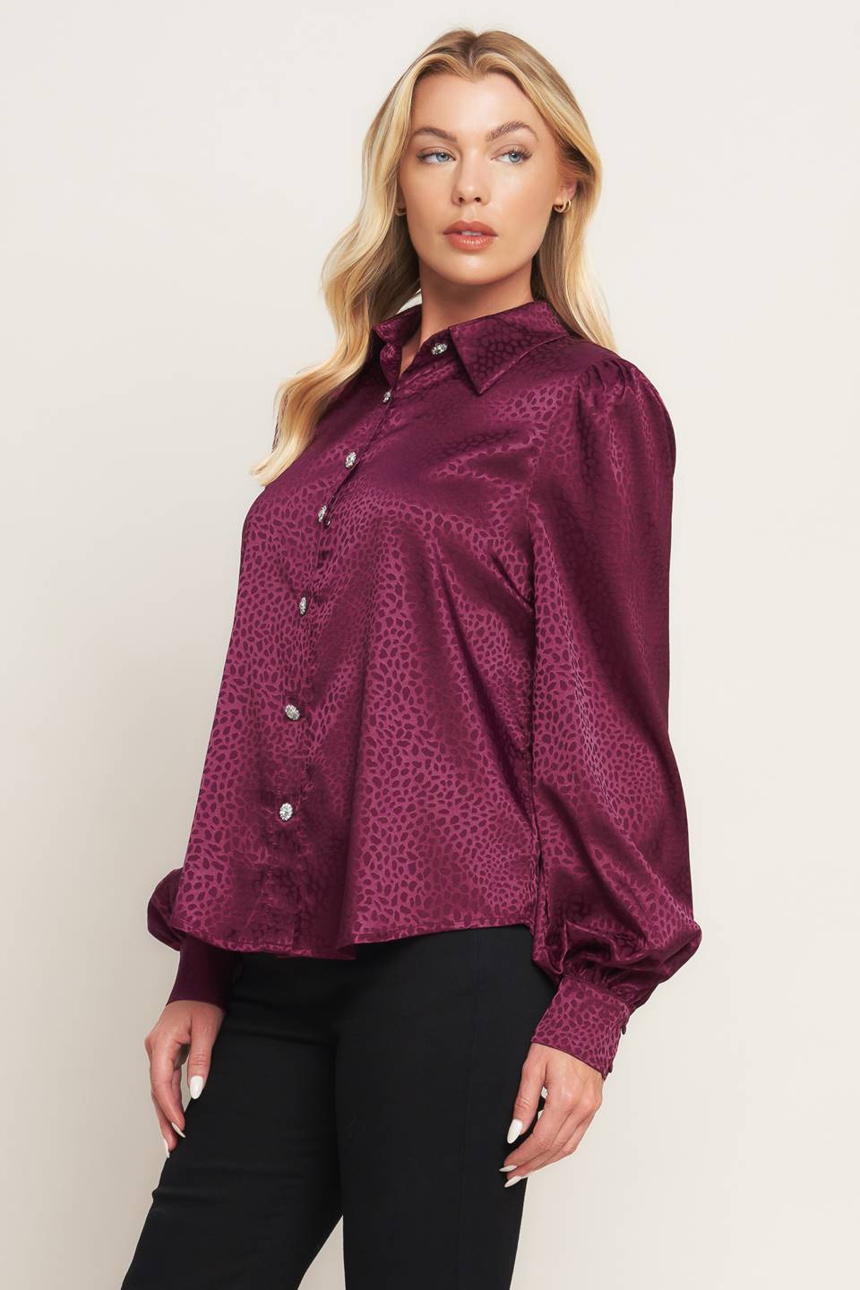 SCARLET LEOPARD WOVEN TOP