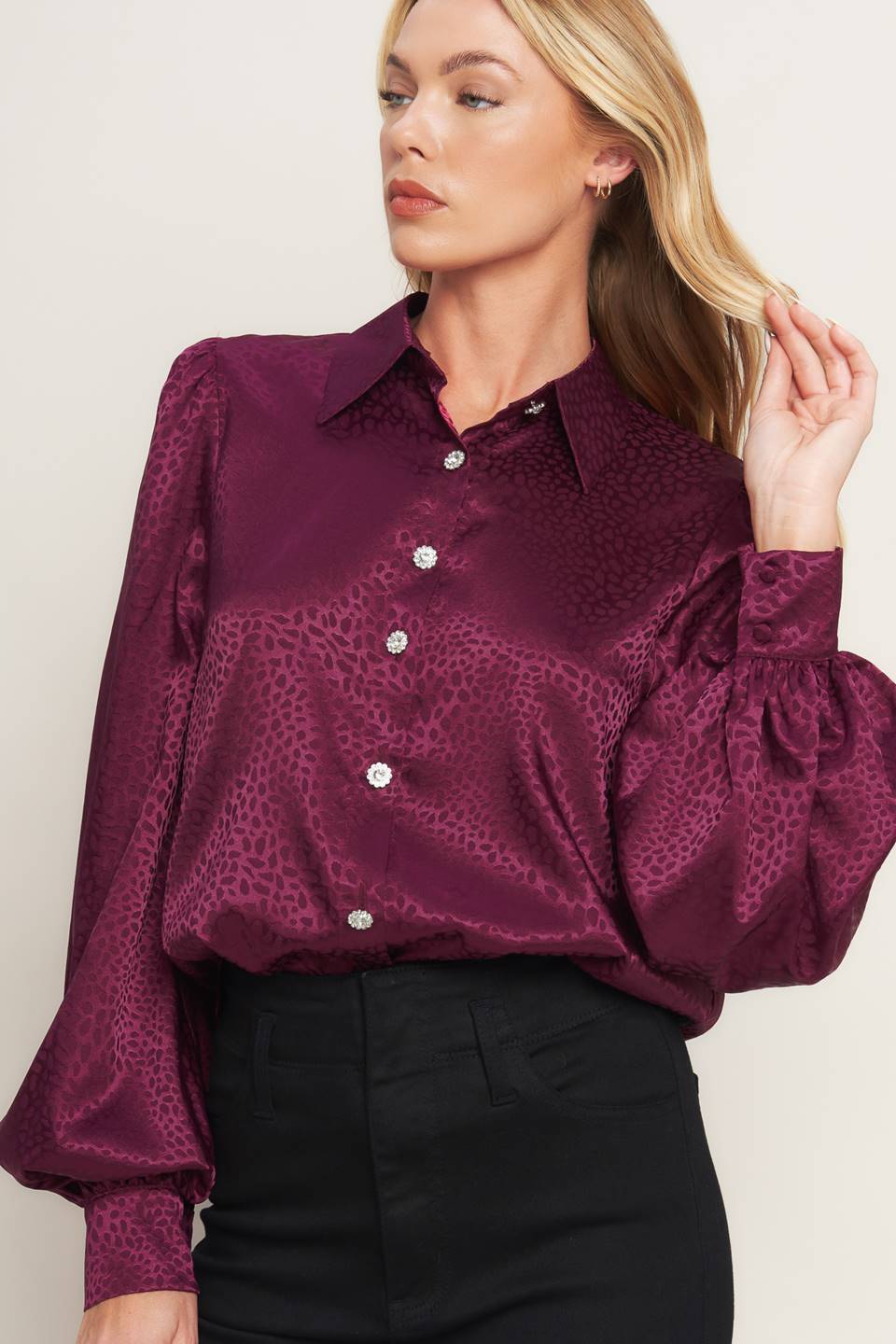 SCARLET LEOPARD WOVEN TOP