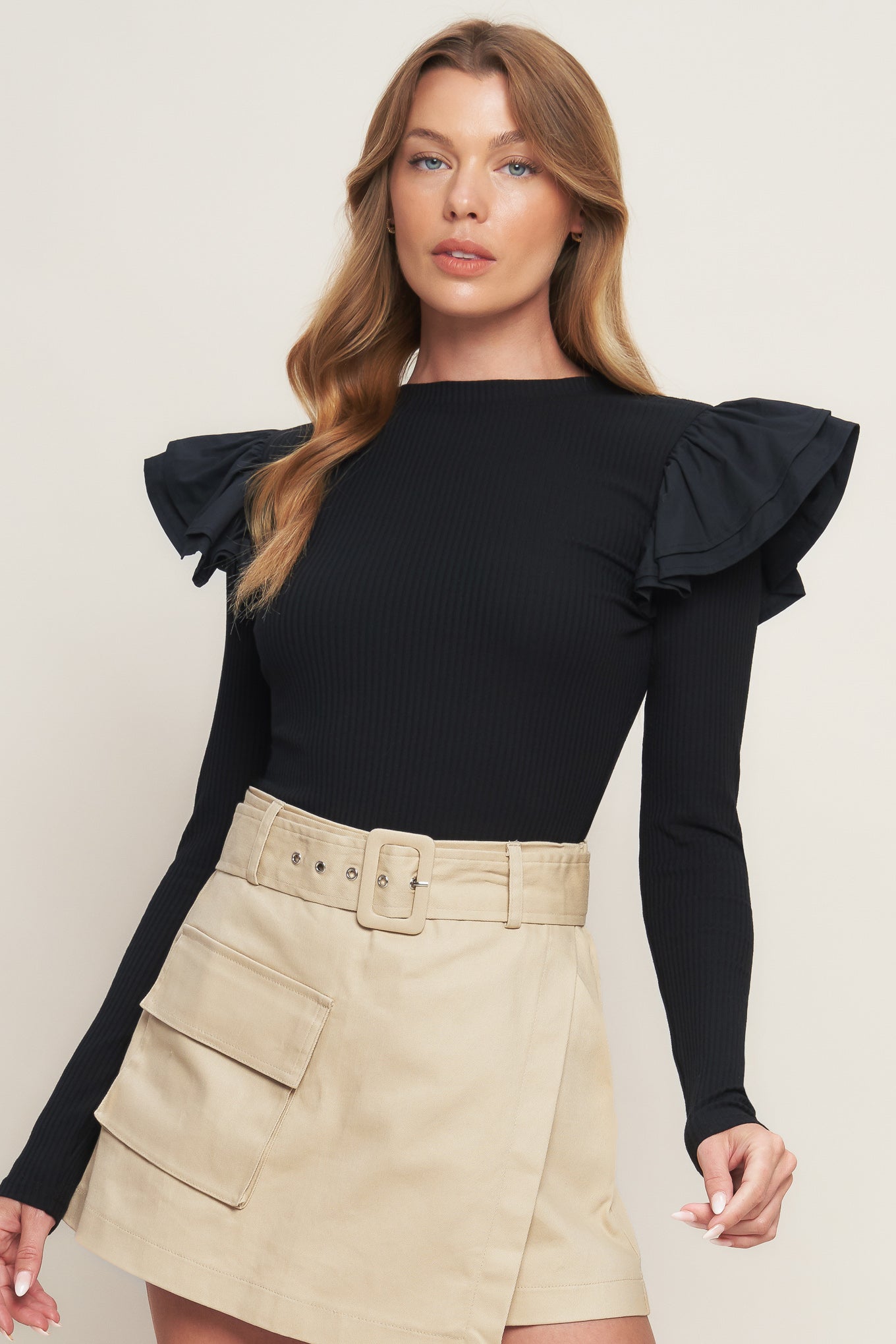 HAPPIEST HERE BLACK KNIT TOP