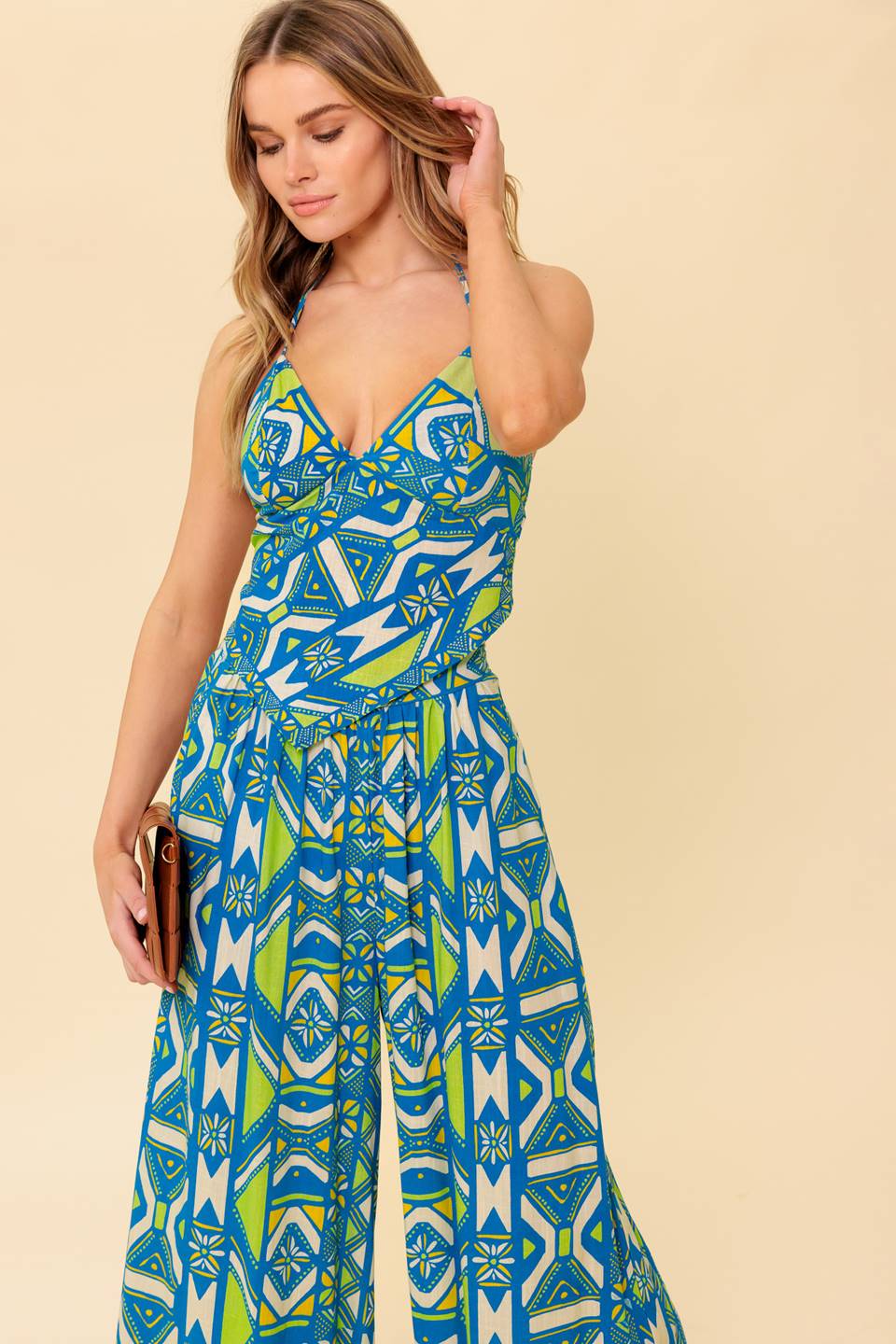 STUN LIKE ME NAVY WOVEN TOP AND PANT SET