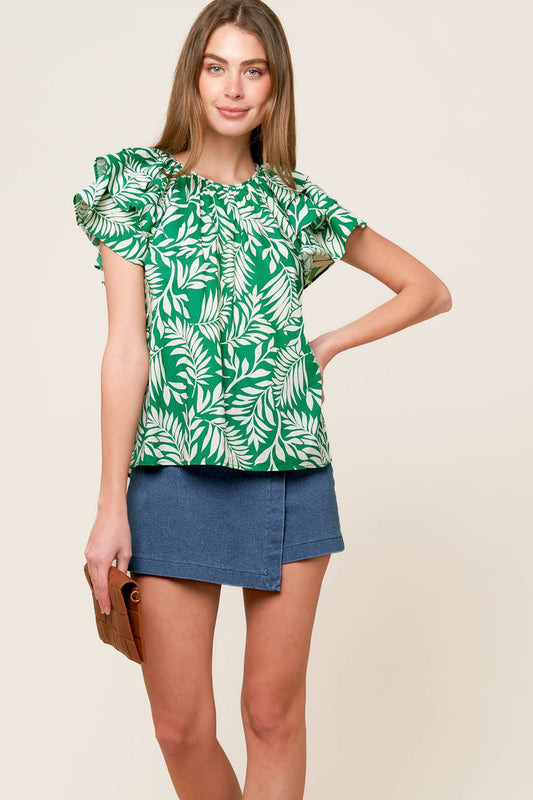 ROAMING AROUND GREEN WOVEN TOP