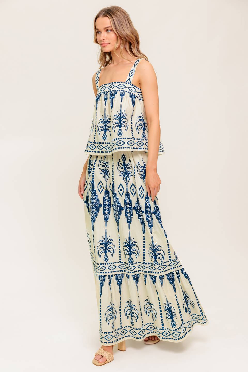 FLORAL RHYTHM WOVEN TOP AND SKIRT SET