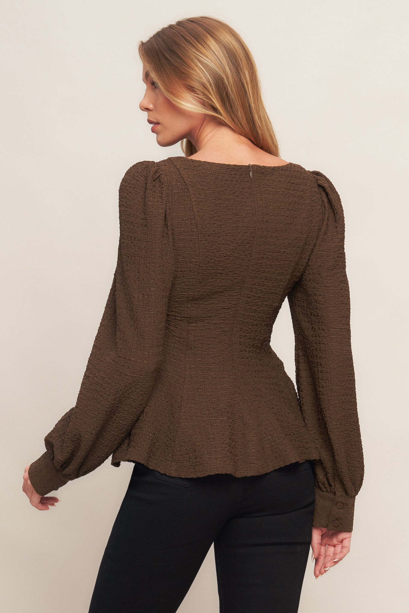 COFFEE DATE BROWN WOVEN TOP