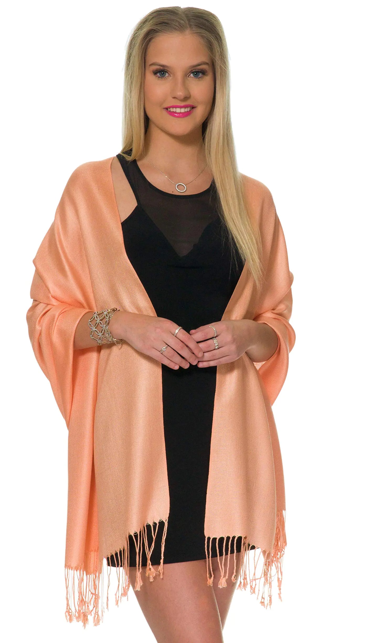 Pashmina Shawls and Wraps for Evening Dresses, Large Soft Pashminas Wedding Shawl Peach - # GIAA231710009