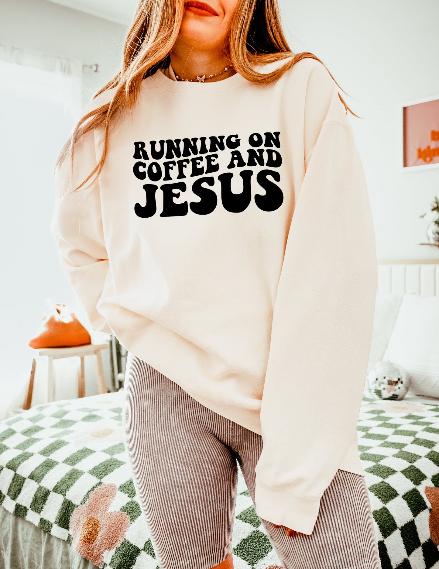 Running on Coffee and Jesus Christian Garment Dyed Comfort Colors Sweatshirt