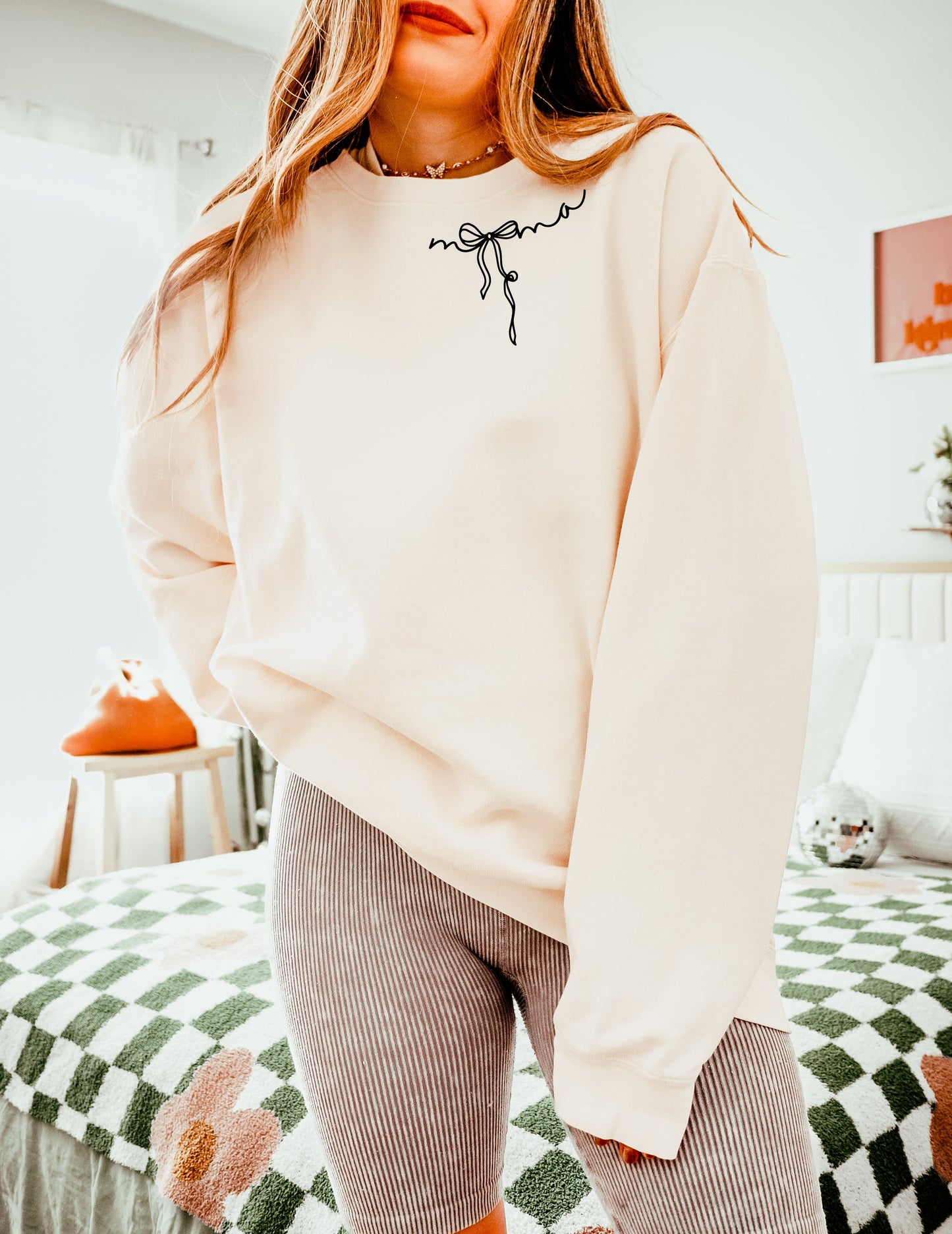 Mama Ribbon Garment Dyed Comfort Colors Sweatshirt (Neck around)