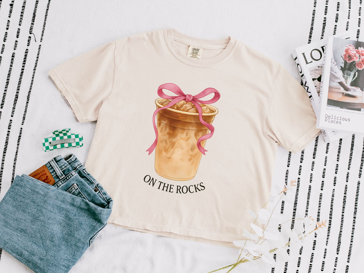 On the Rock Coffee Iced Latte Iced Coffee Garment Dyed Women's Slightly Cropped T Shirt