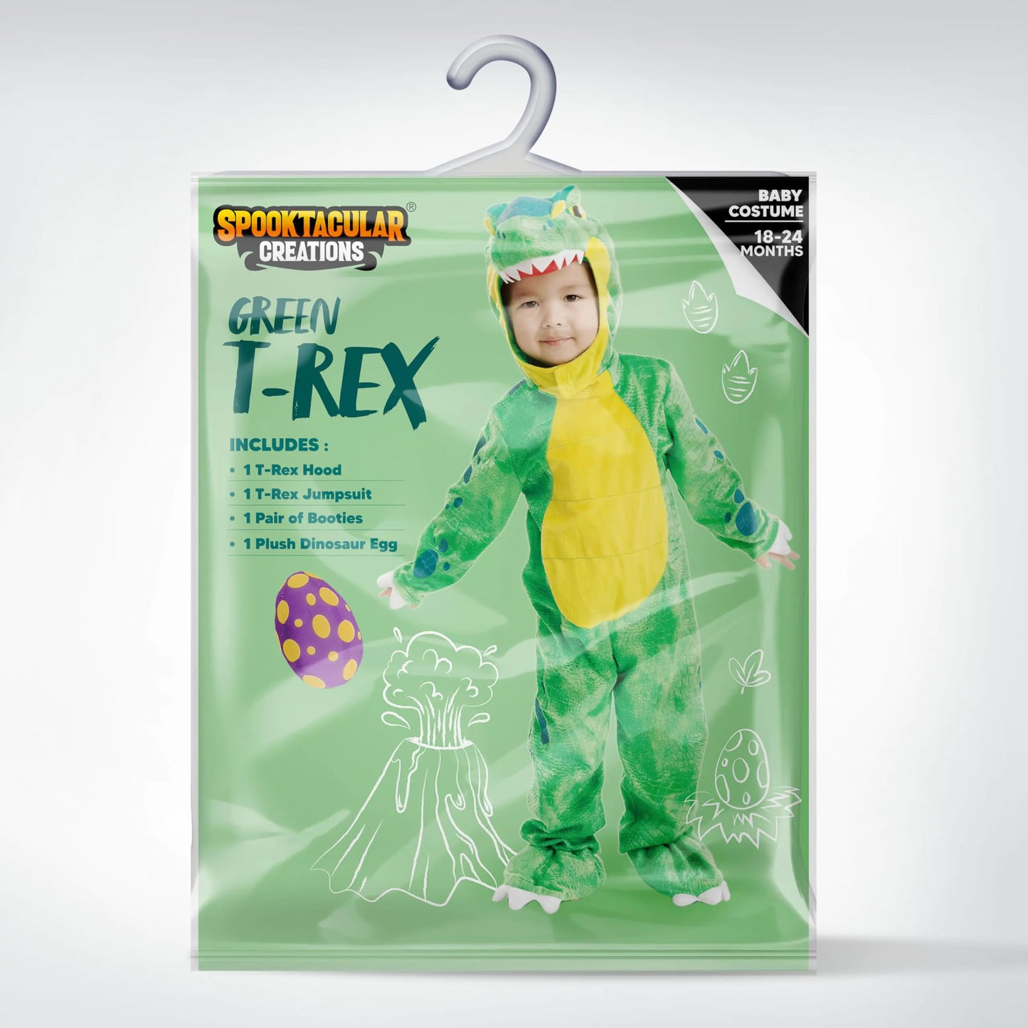Spooktacular Creations T-Rex Costume, Dinosaur jumpsuit Jumpsuit for Toddler and Child Halloween Dress Up Party Green Small (5-7 YRS) - # BOAA31310002