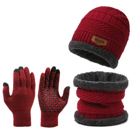 Winter Scarf Gloves Three-piece Set - # BOAA23510001