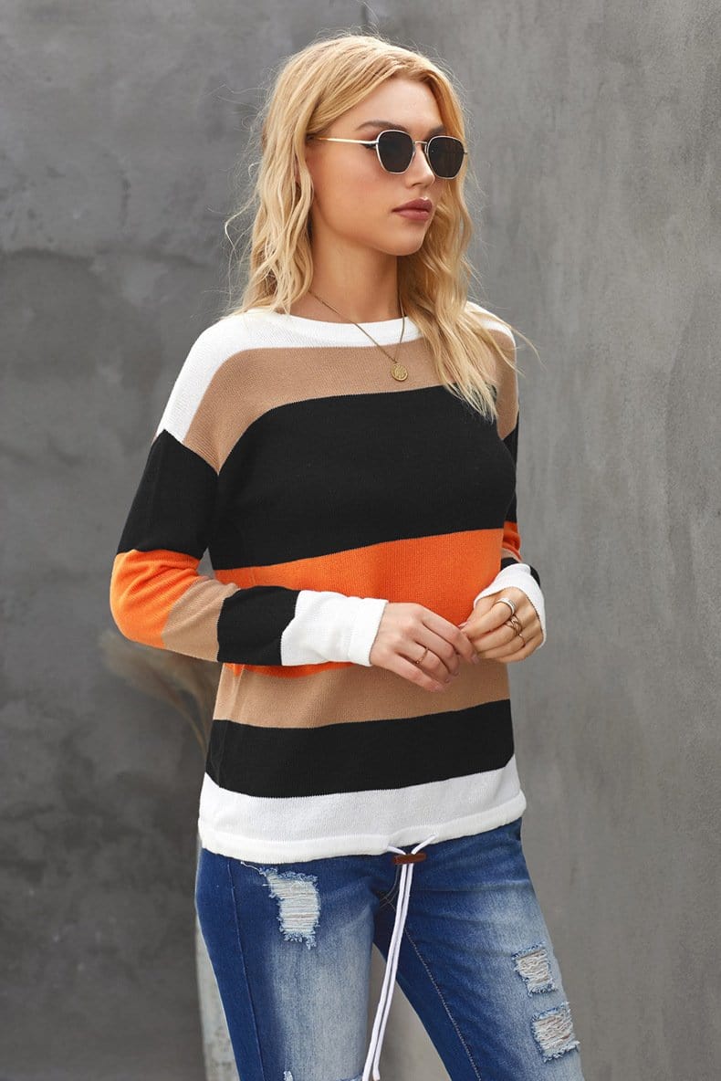 Color Block Striped Fall Sweater
