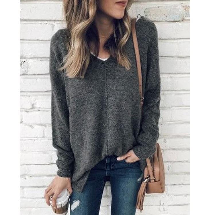 V-Neck Light Fleece Pullover Top
