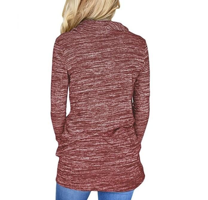 Drawstring Pocket Cowl Neck Pullover