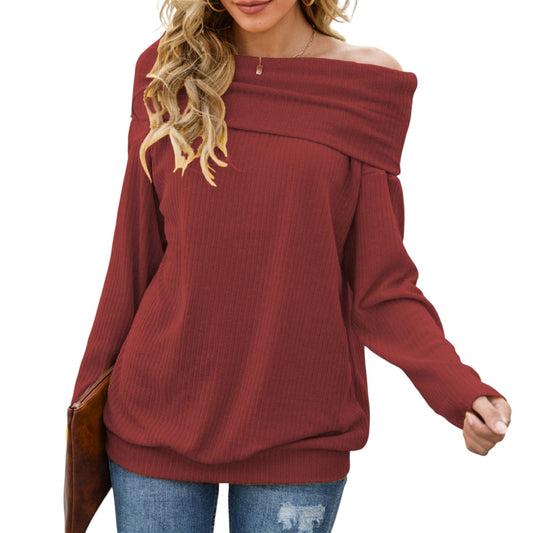 Off Shoulder Ribbed Knit Long Sleeve Pullover Top