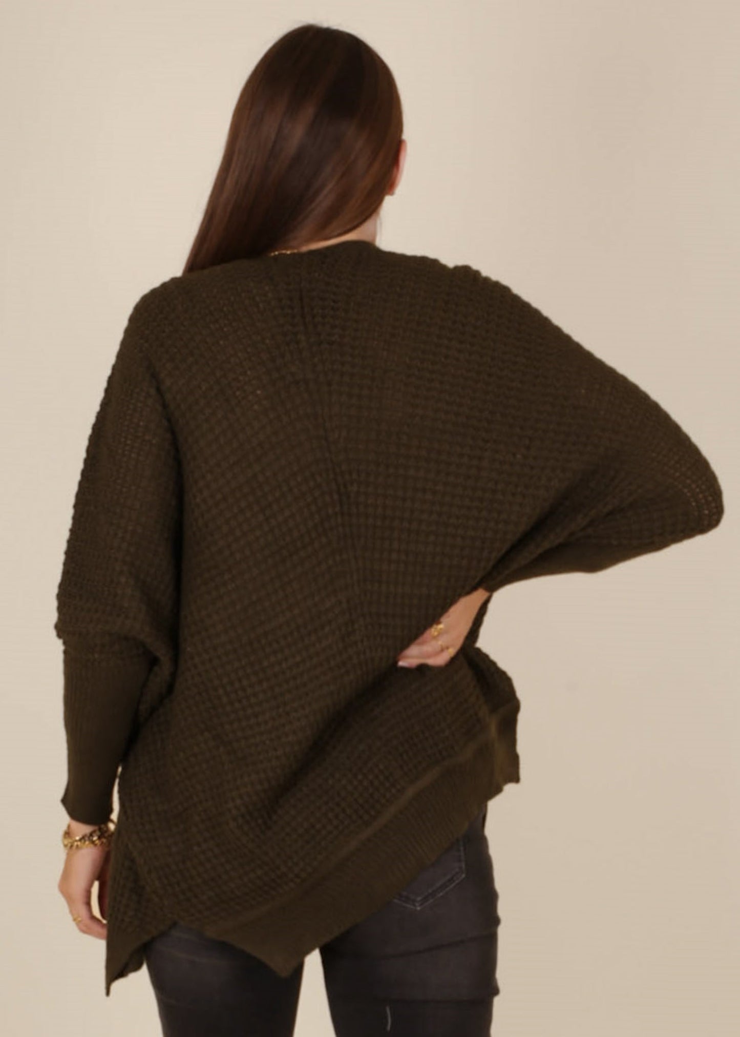 Waffle Knit Open Front Cardigan Sweater