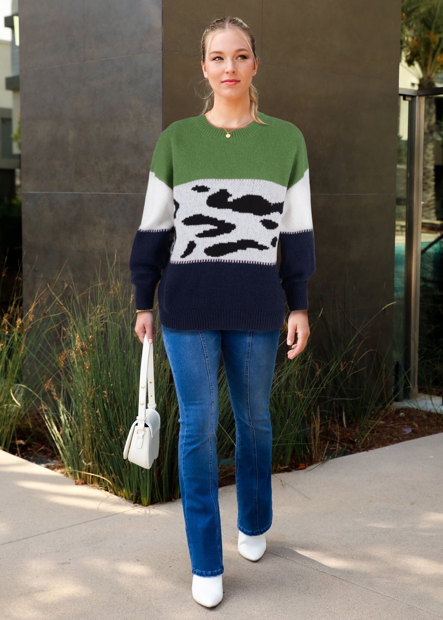 Color Block Animal Print Sweater