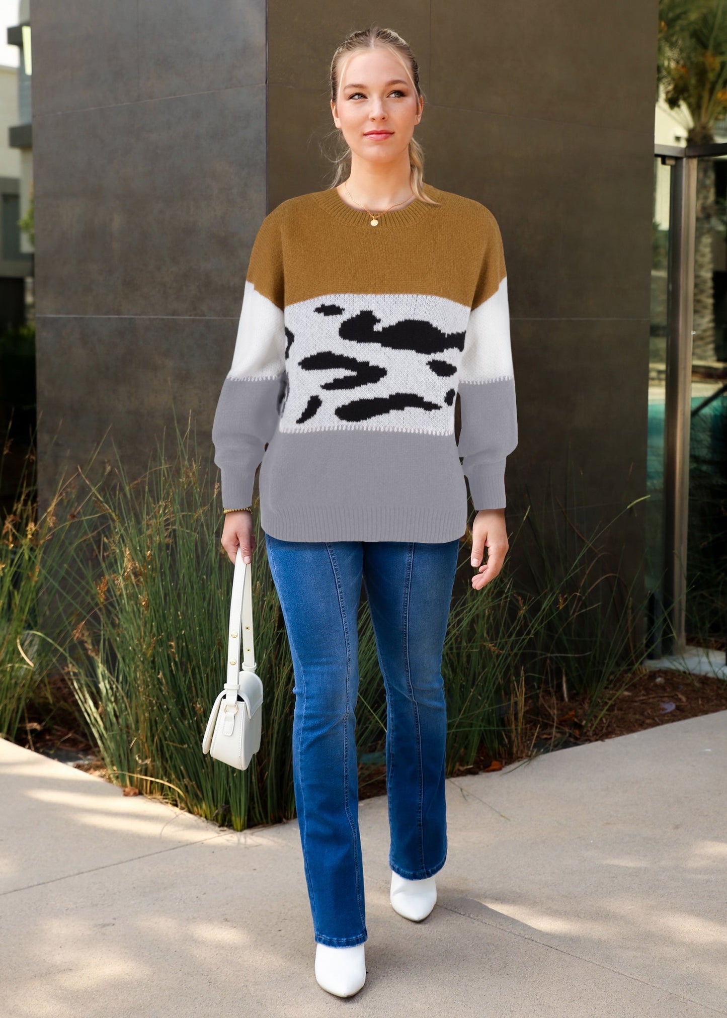 Color Block Animal Print Sweater