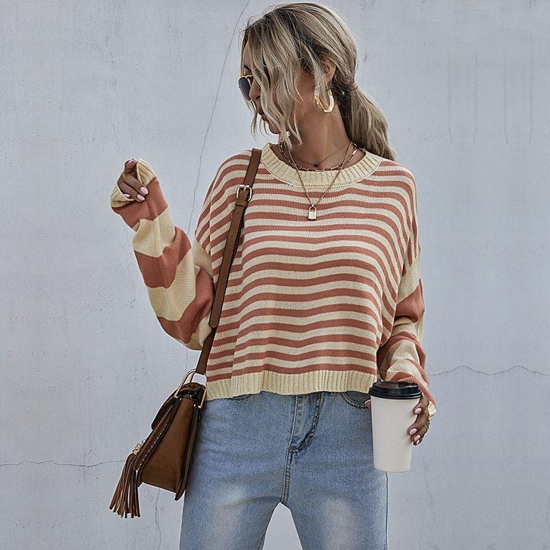 Drop Shoulder Striped Fall Sweater