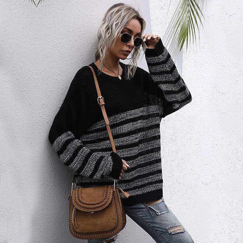 Round Neck Striped Light Sweater