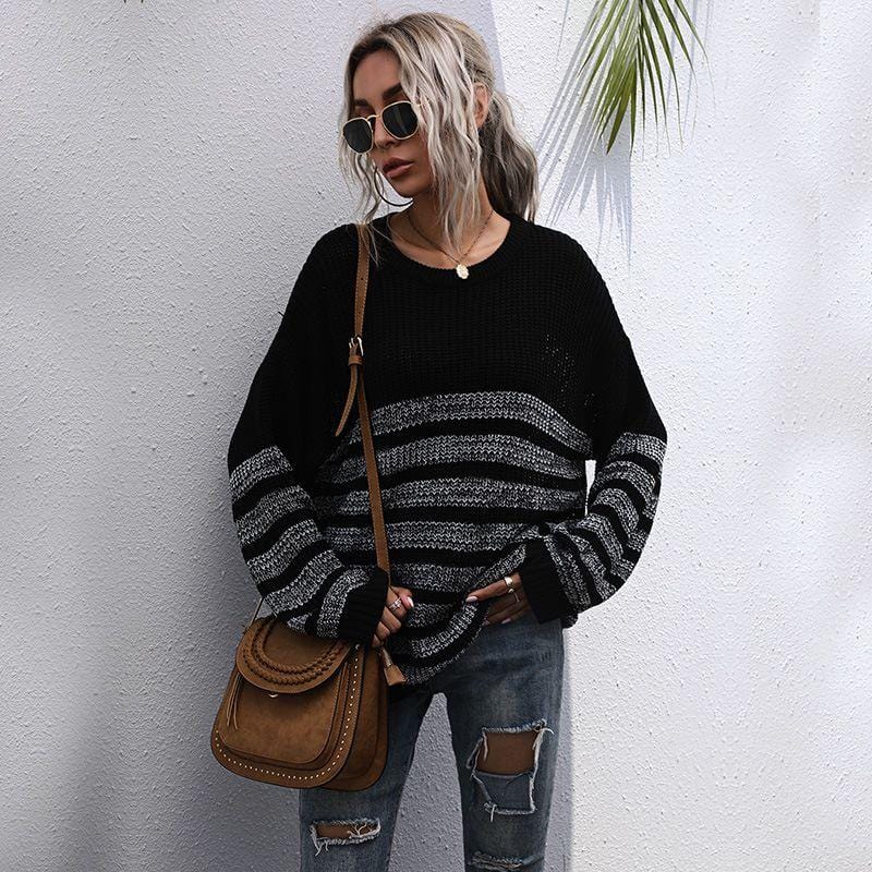Round Neck Striped Light Sweater