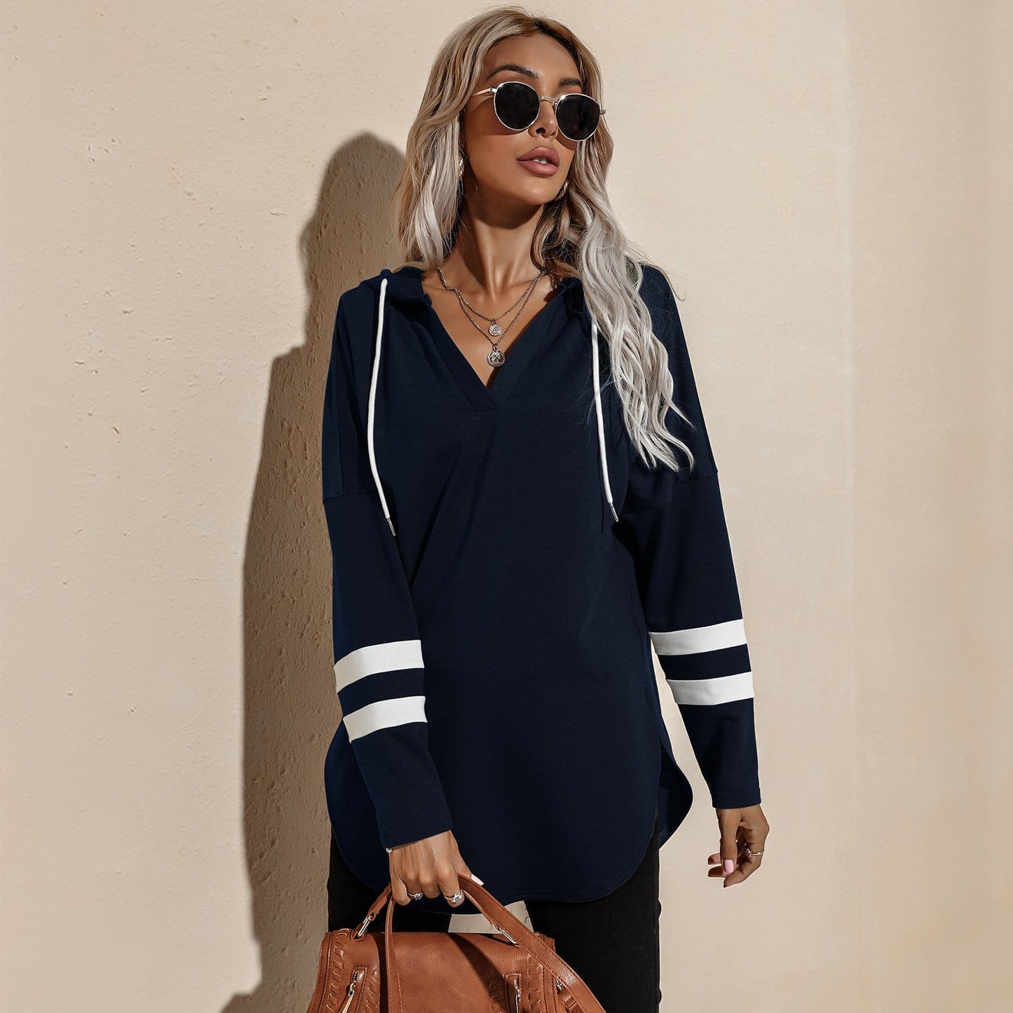 V Neck Sporty Hoodie Sweater