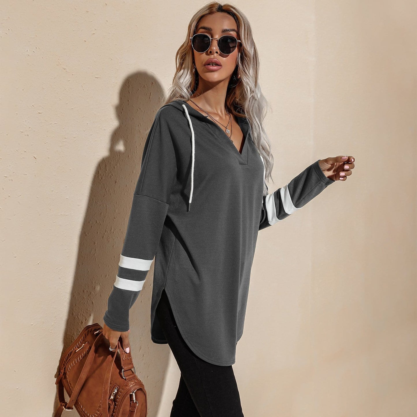 V Neck Sporty Hoodie Sweater